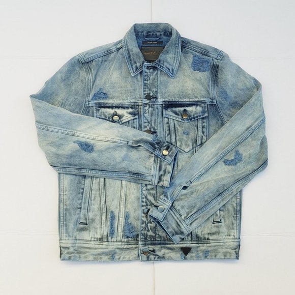 New GUESS Men's Dillon Denim Destroy Jacket sz M - Picture 4 of 9